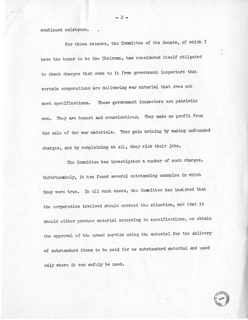 Speech of Senator Harry S. Truman at Shenandoah, Iowa