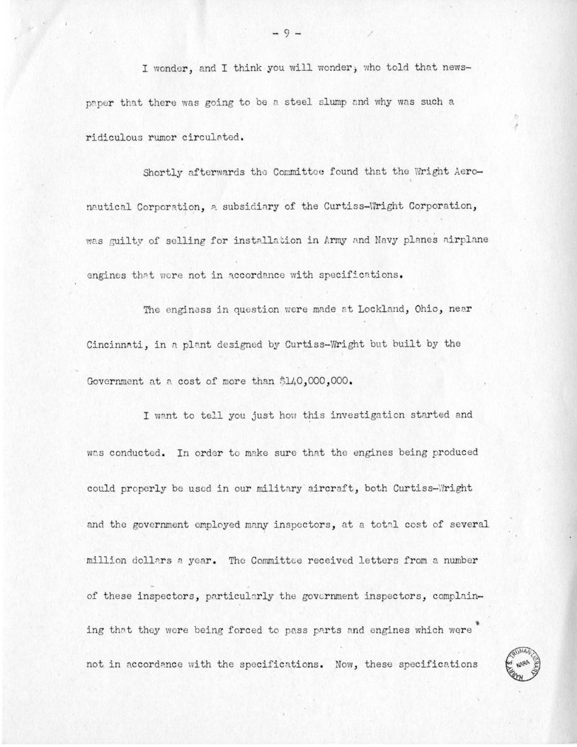 Speech of Senator Harry S. Truman at Shenandoah, Iowa