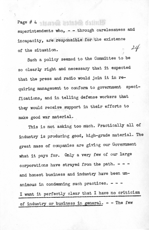 Draft Radio Speech of Senator Harry S. Truman Delivered at Shenandoah, Iowa