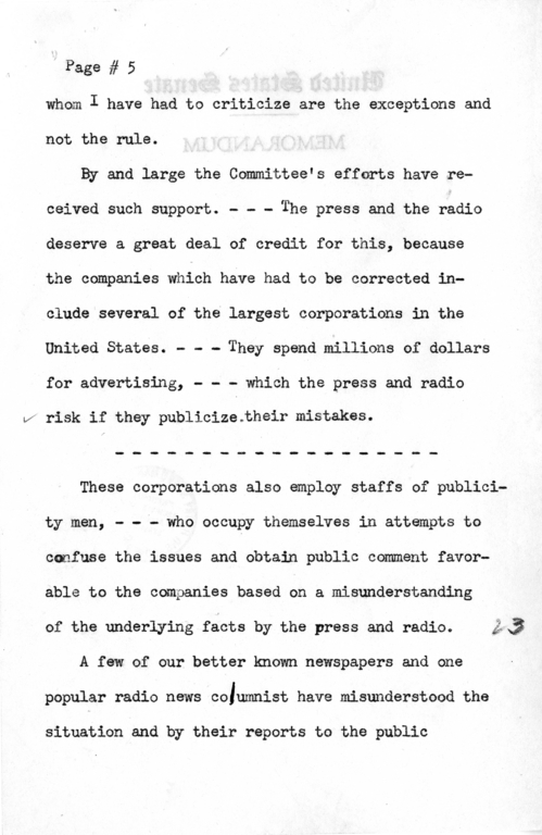 Draft Radio Speech of Senator Harry S. Truman Delivered at Shenandoah, Iowa