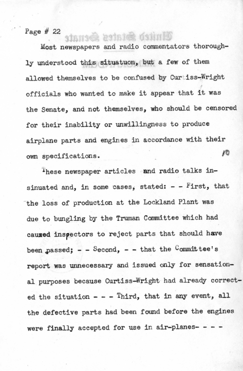 Draft Radio Speech of Senator Harry S. Truman Delivered at Shenandoah, Iowa