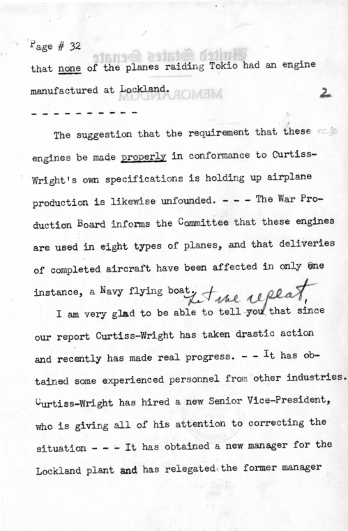 Draft Radio Speech of Senator Harry S. Truman Delivered at Shenandoah, Iowa