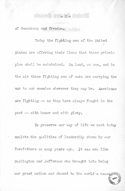 Speech of Senator Harry S. Truman Before the Democratic Women's Club of Missouri at Jefferson City, Missouri