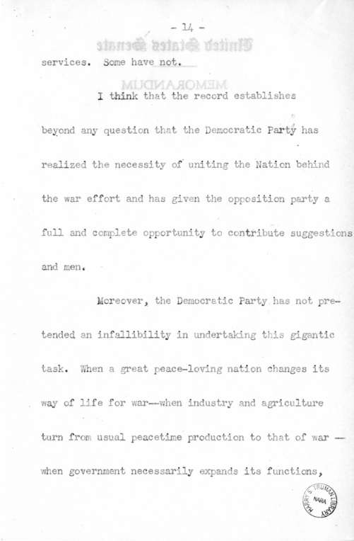 Speech of Senator Harry S. Truman Before the Democratic Women's Club of Missouri at Jefferson City, Missouri