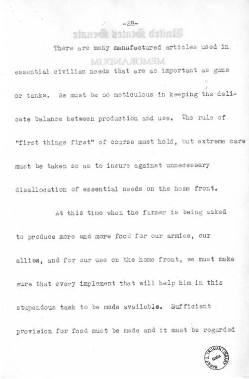 Speech of Senator Harry S. Truman Before the Democratic Women's Club of Missouri at Jefferson City, Missouri