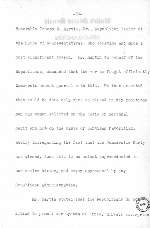 Speech of Senator Harry S. Truman Before the Democratic Women's Club of Missouri at Jefferson City, Missouri