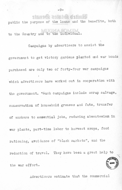 Speech of Senator Harry S. Truman at Chicago, Illinois