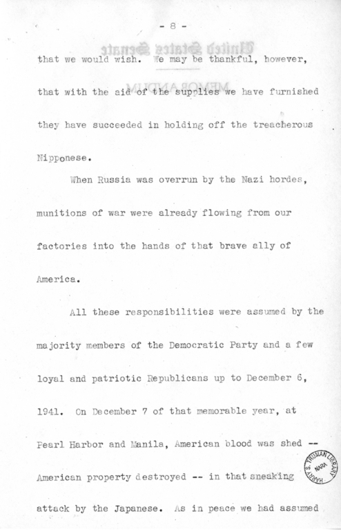 Speech of Senator Harry S. Truman Before the Democratic Women's Council at Washington D.C.