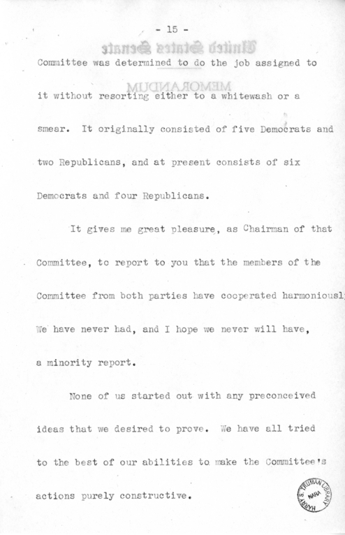 Speech of Senator Harry S. Truman Before the Democratic Women's Council at Washington D.C.