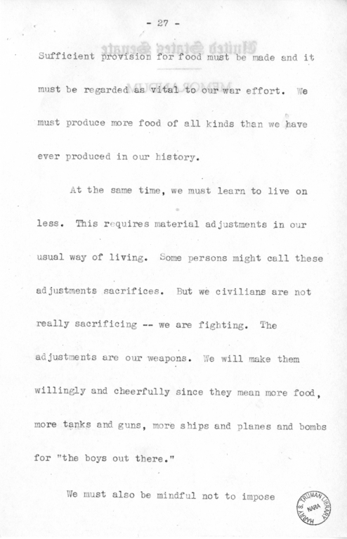 Speech of Senator Harry S. Truman Before the Democratic Women's Council at Washington D.C.