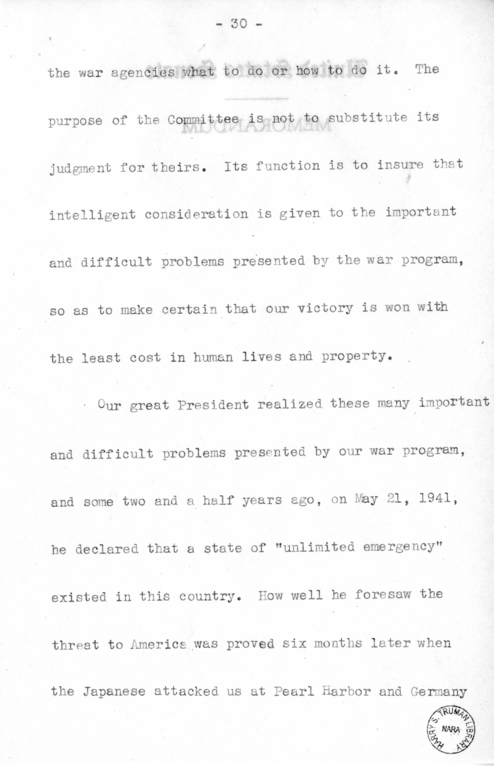 Speech of Senator Harry S. Truman Before the Democratic Women's Council at Washington D.C.