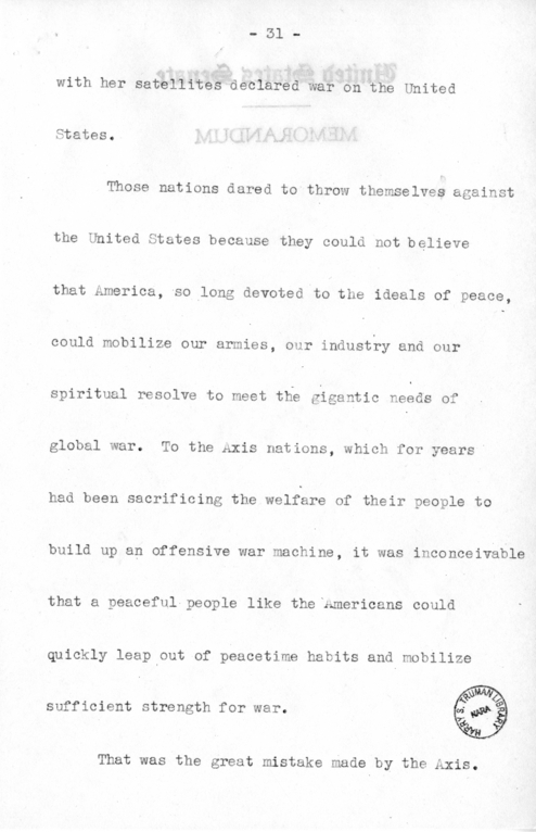 Speech of Senator Harry S. Truman Before the Democratic Women's Council at Washington D.C.