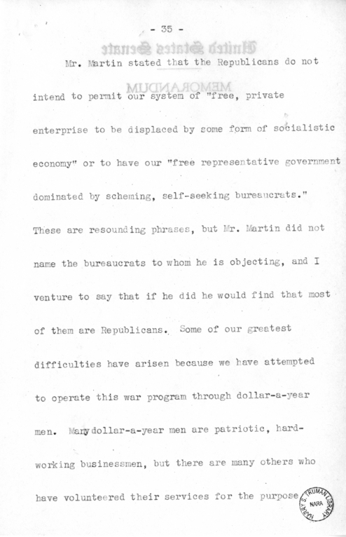 Speech of Senator Harry S. Truman Before the Democratic Women's Council at Washington D.C.