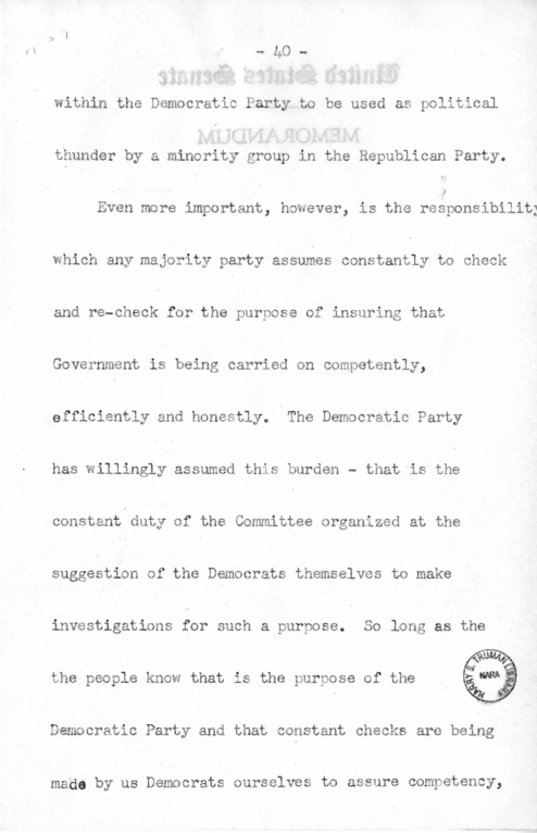 Speech of Senator Harry S. Truman Before the Democratic Women's Council at Washington D.C.