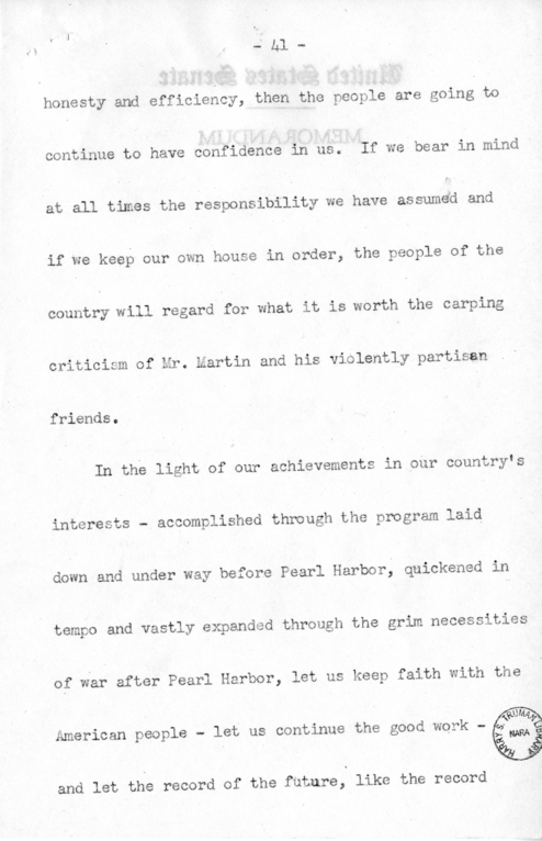 Speech of Senator Harry S. Truman Before the Democratic Women's Council at Washington D.C.