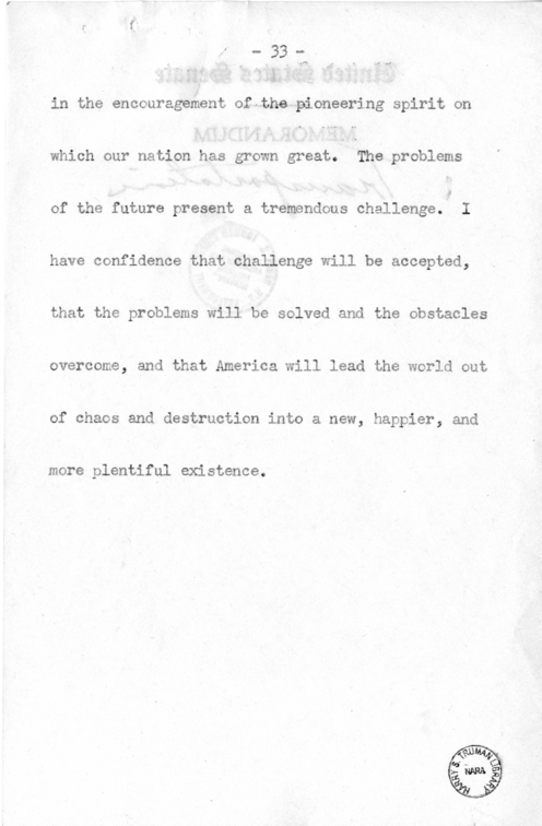 Speech of Senator Harry S. Truman Before the Traffic Club at Reading, Pennsylvania