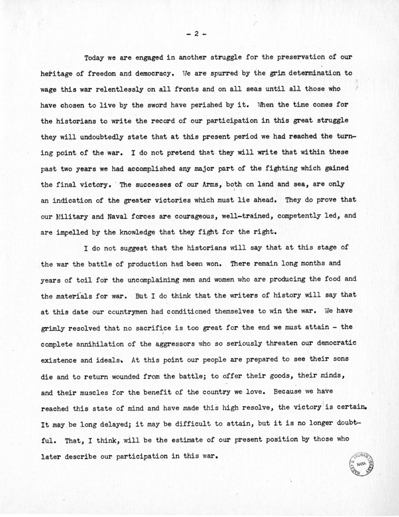 Speech of Senator Harry S. Truman at Before the Mount Washington Lodge, Kansas City, Missouri