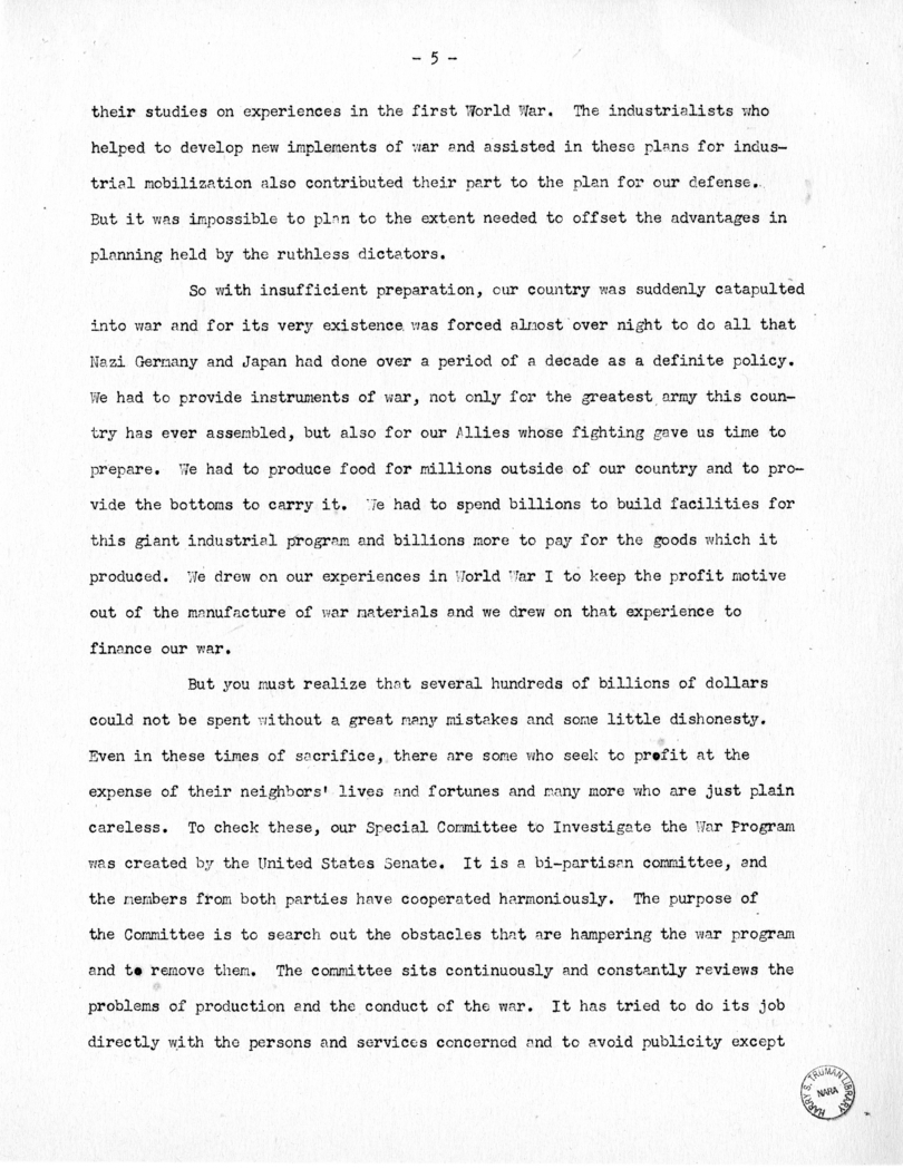 Speech of Senator Harry S. Truman at Before the Mount Washington Lodge, Kansas City, Missouri