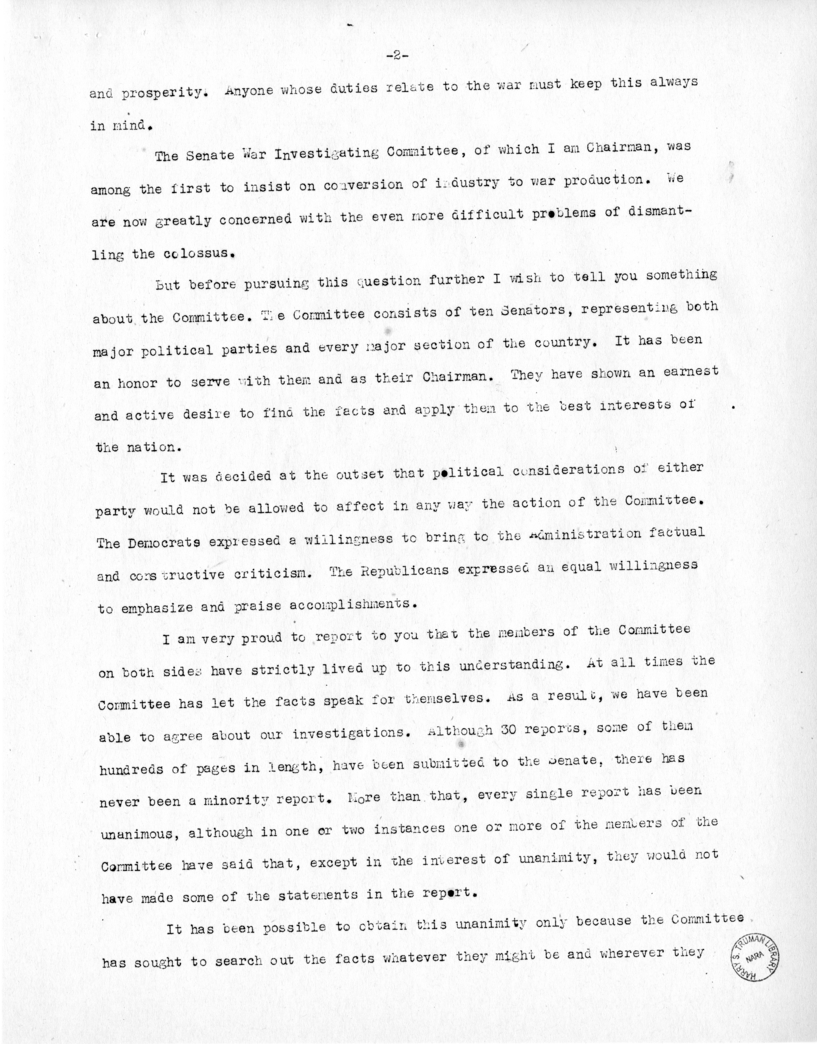 Speech of Senator Harry S. Truman at Before the Brooklyn Chamber of Commerce at Brooklyn, New York