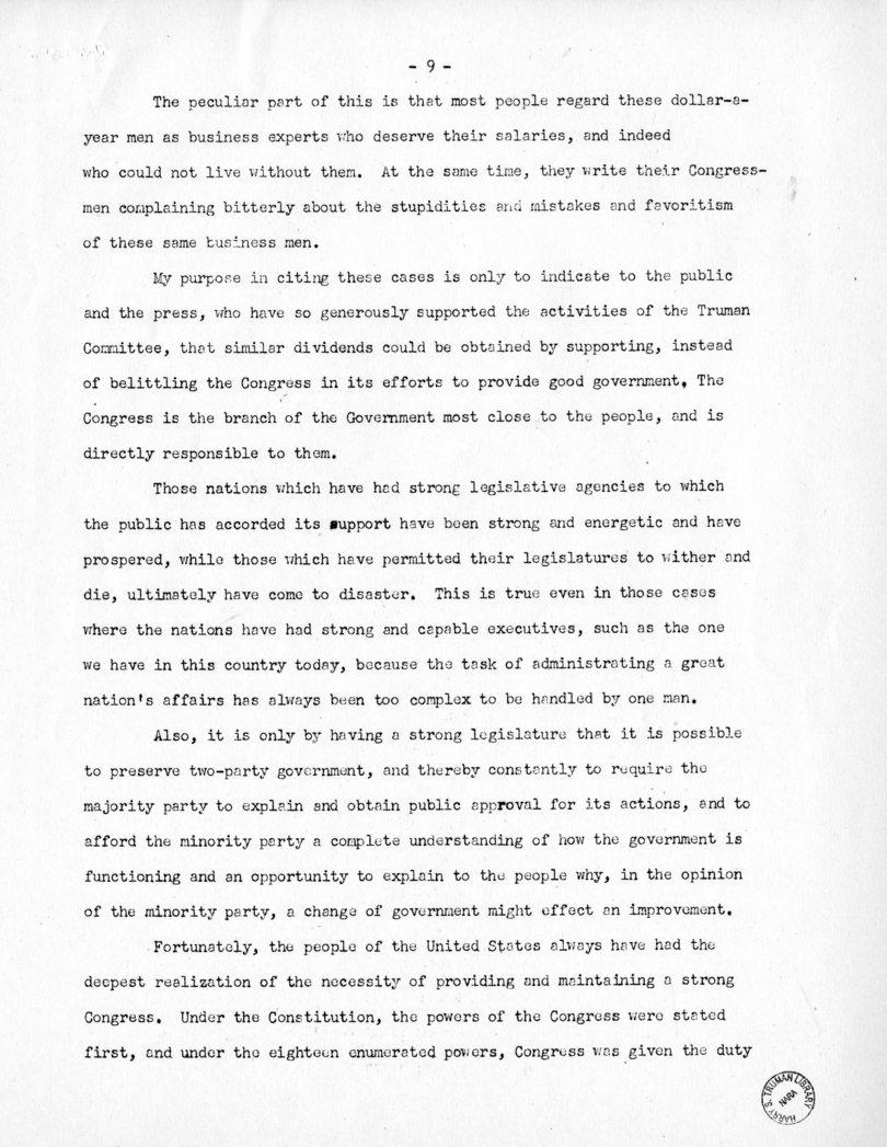 Speech of Senator Harry S. Truman Before the Federal Bar Association at Chicago, Illinois