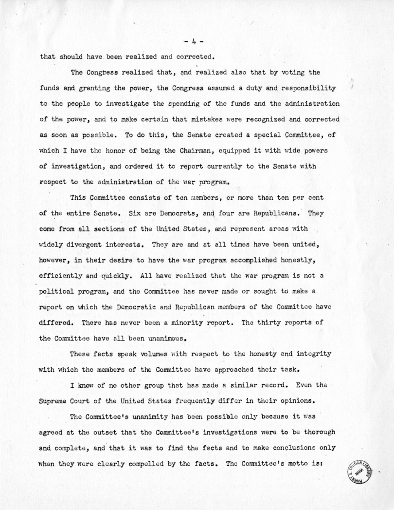 Speech of Senator Harry S. Truman Before the Federal Bar Association at Chicago, Illinois