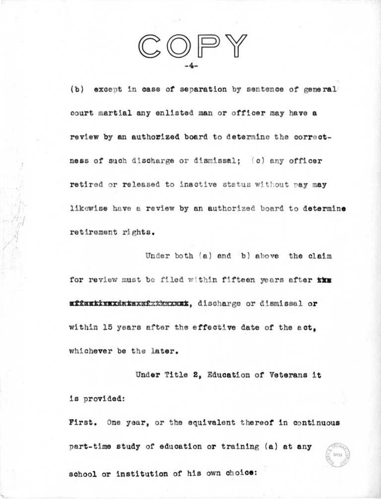 Draft Speech of Senator Harry S. Truman