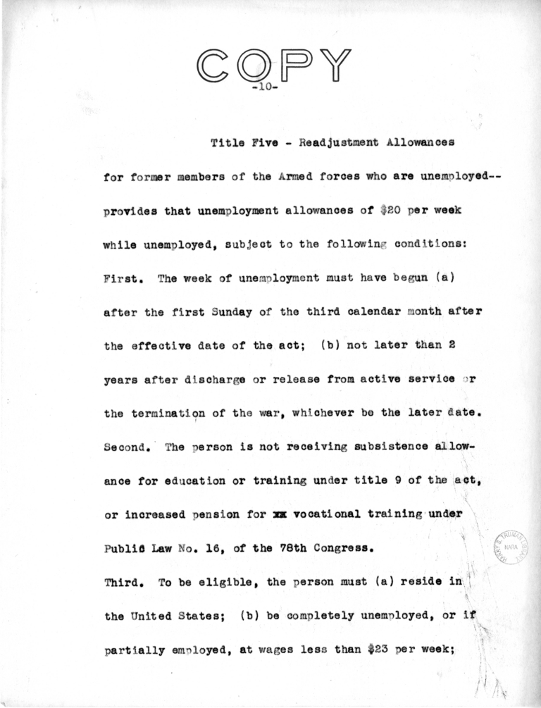 Draft Speech of Senator Harry S. Truman