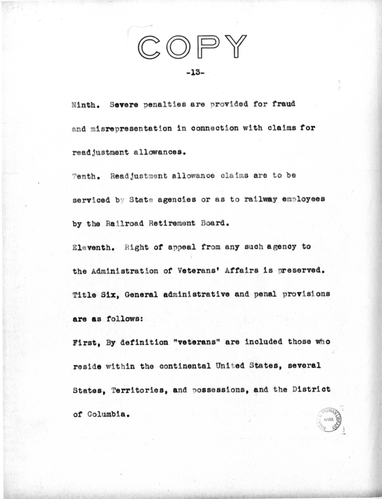 Draft Speech of Senator Harry S. Truman