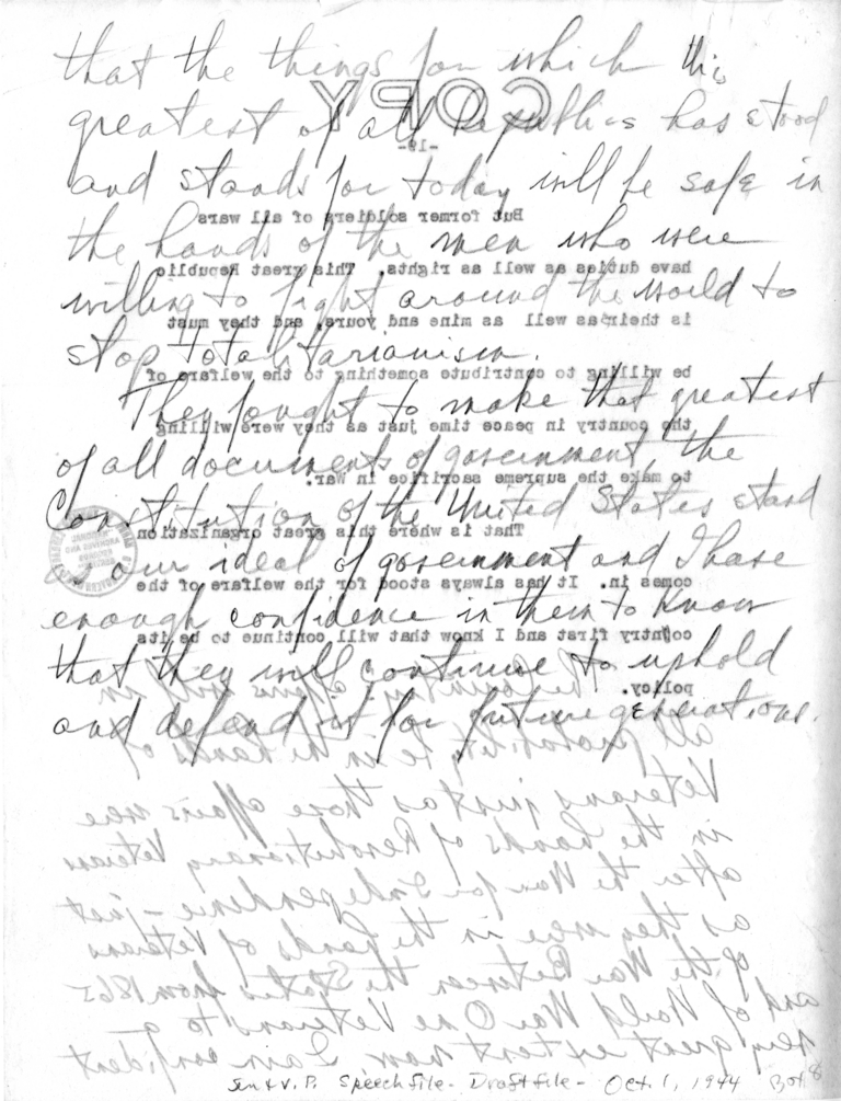 Draft Speech of Senator Harry S. Truman