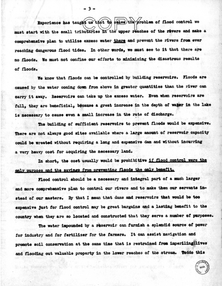 Speech of Senator Harry S. Truman at the Mississippi Valley Flood Control Assoication