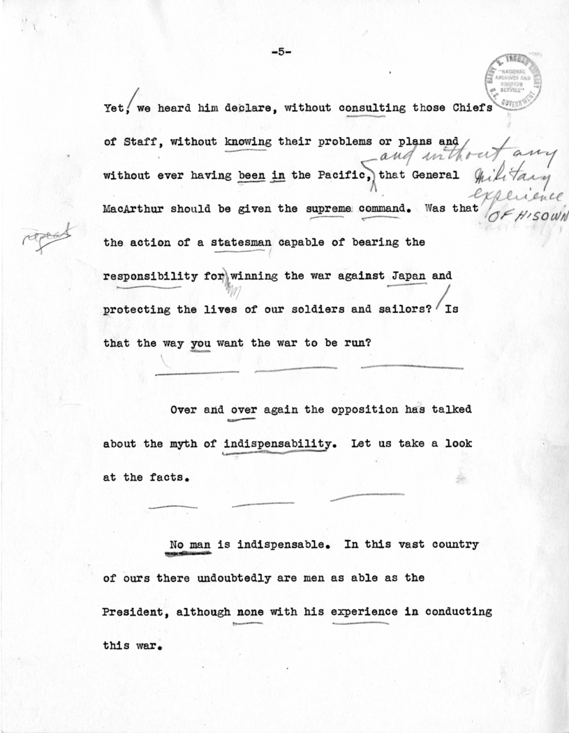 Draft Speech of Senator Harry S. Truman Delivered at Los Angeles, California