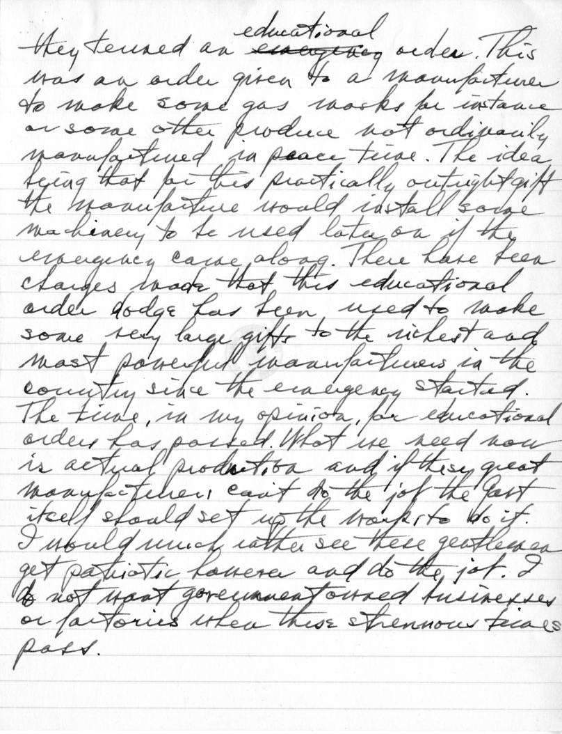 Handwritten Draft of Radio Speech by Senator Harry S. Truman