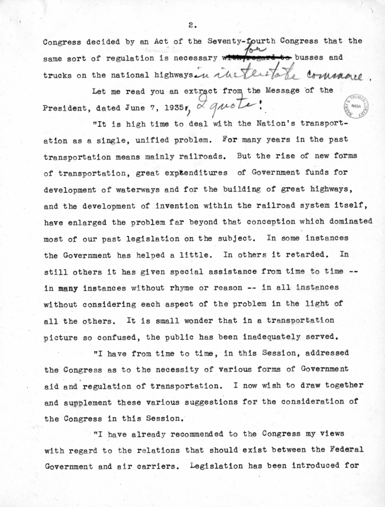 Draft Speech of Senator Harry S. Truman