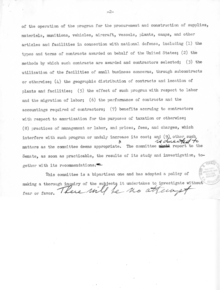 Draft Speech of Senator Harry S. Truman