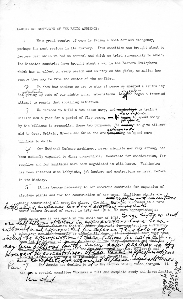 Draft Speech of Senator Harry S. Truman