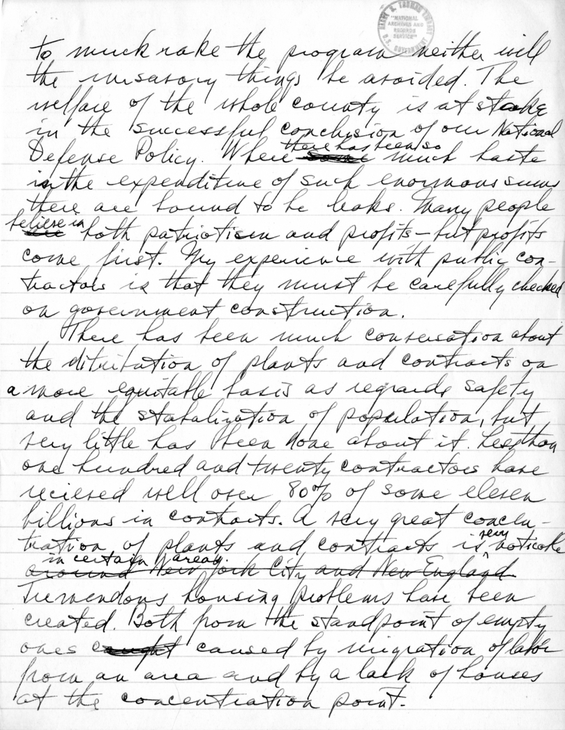 Handwritten Draft Speech of Senator Harry S. Truman