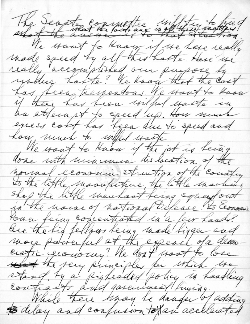 Handwritten Draft Speech of Senator Harry S. Truman