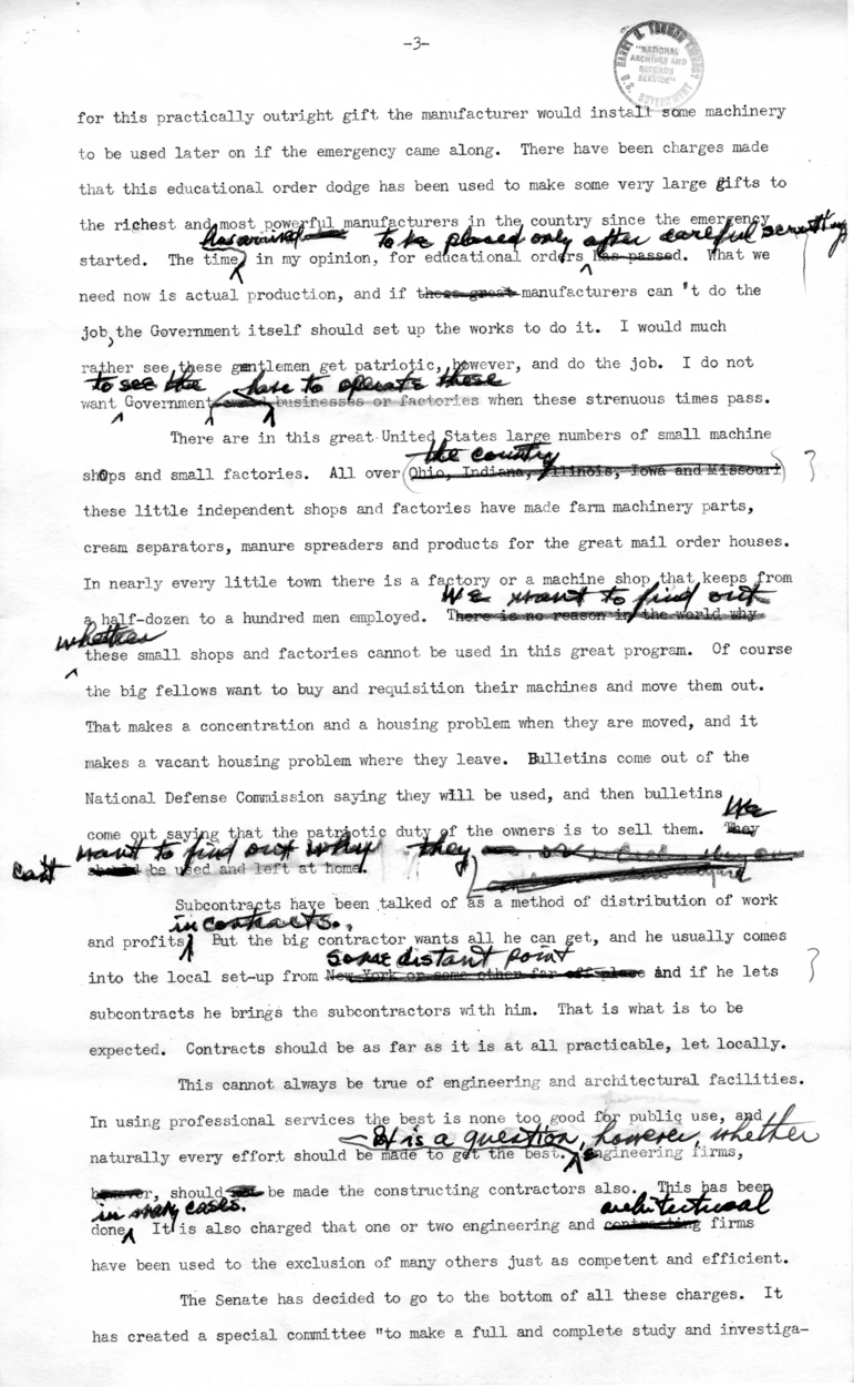 Draft Radio Speech of Senator Harry S. Truman