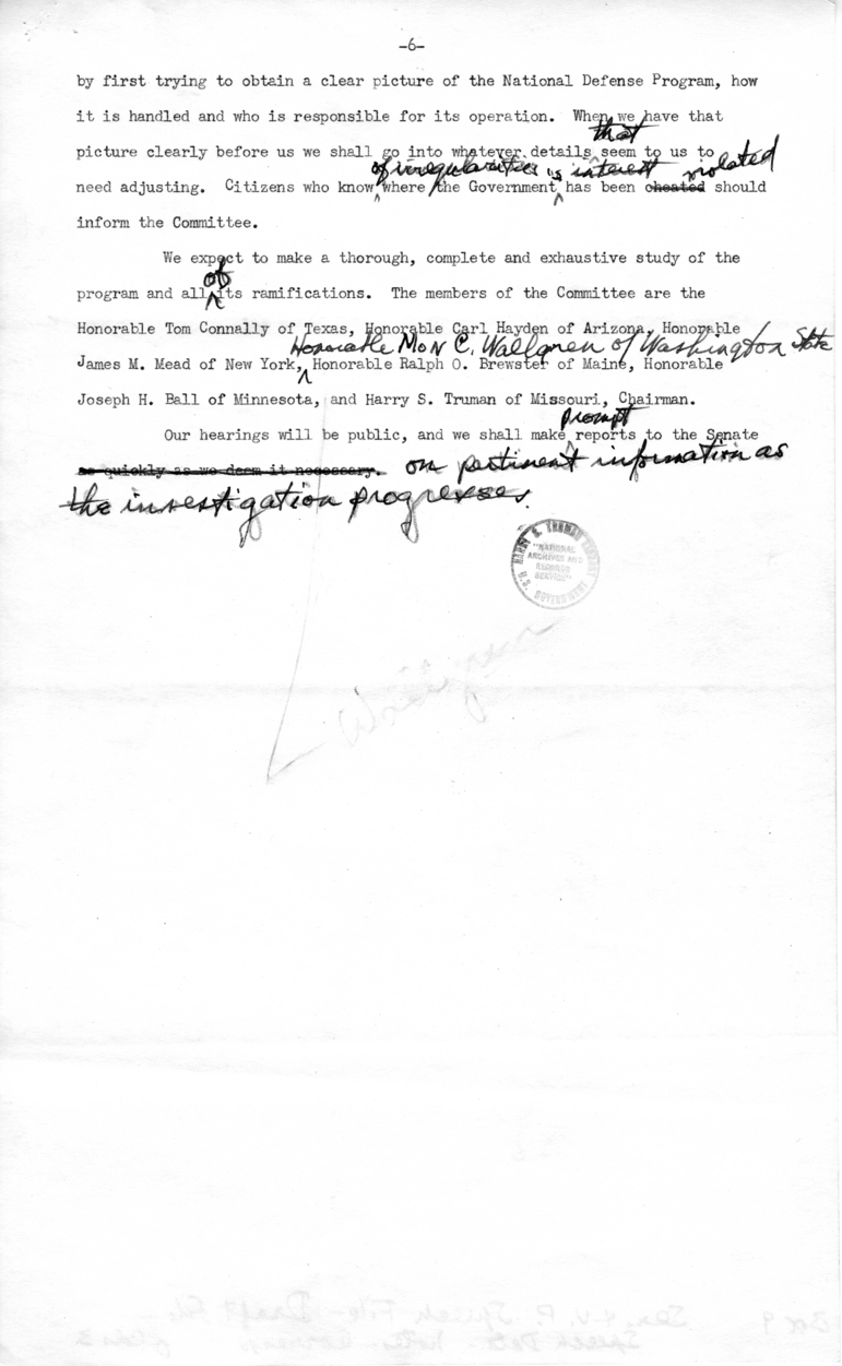 Draft Radio Speech of Senator Harry S. Truman