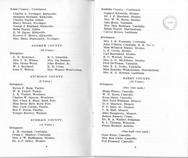 Official Roster, Delegates to the Democratic State Convention, Municipal Auditorium, St. Louis, Missouri