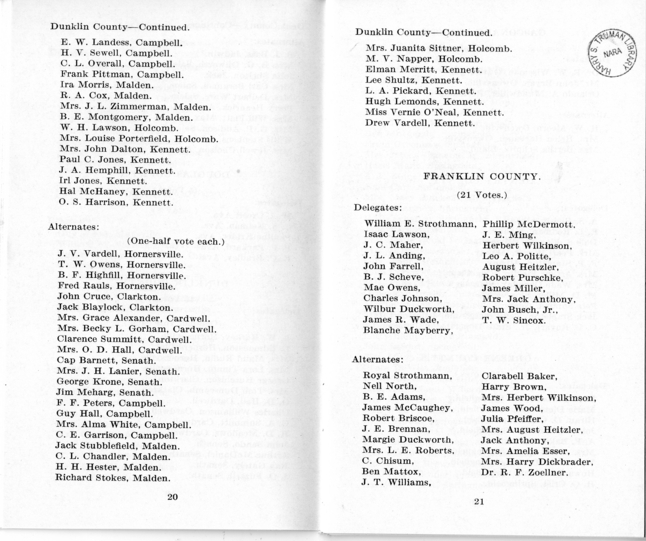 Official Roster, Delegates to the Democratic State Convention, Municipal Auditorium, St. Louis, Missouri