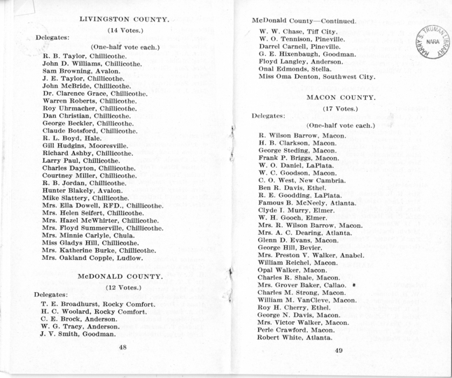 Official Roster, Delegates to the Democratic State Convention, Municipal Auditorium, St. Louis, Missouri