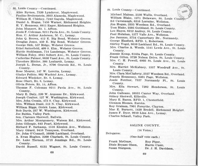 Official Roster, Delegates to the Democratic State Convention, Municipal Auditorium, St. Louis, Missouri