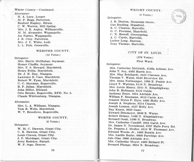 Official Roster, Delegates to the Democratic State Convention, Municipal Auditorium, St. Louis, Missouri