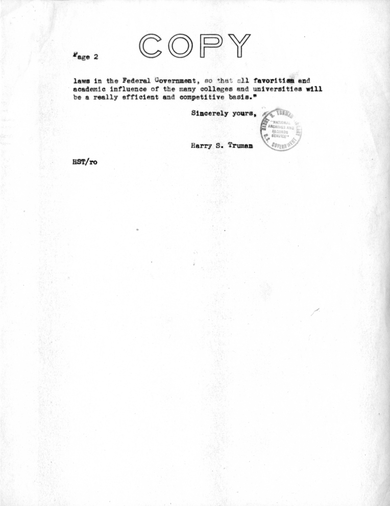 Draft of Letter from Senator Harry S. Truman to Supporters for His Reelection