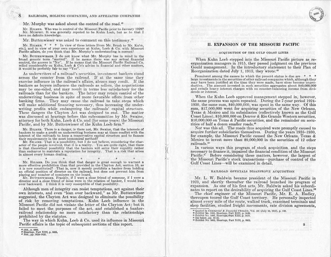 Additional Report of the Committee on Interstate Commerce - Missouri Pacific System: Reorganization, Expansion, and Financing, 1915-1930