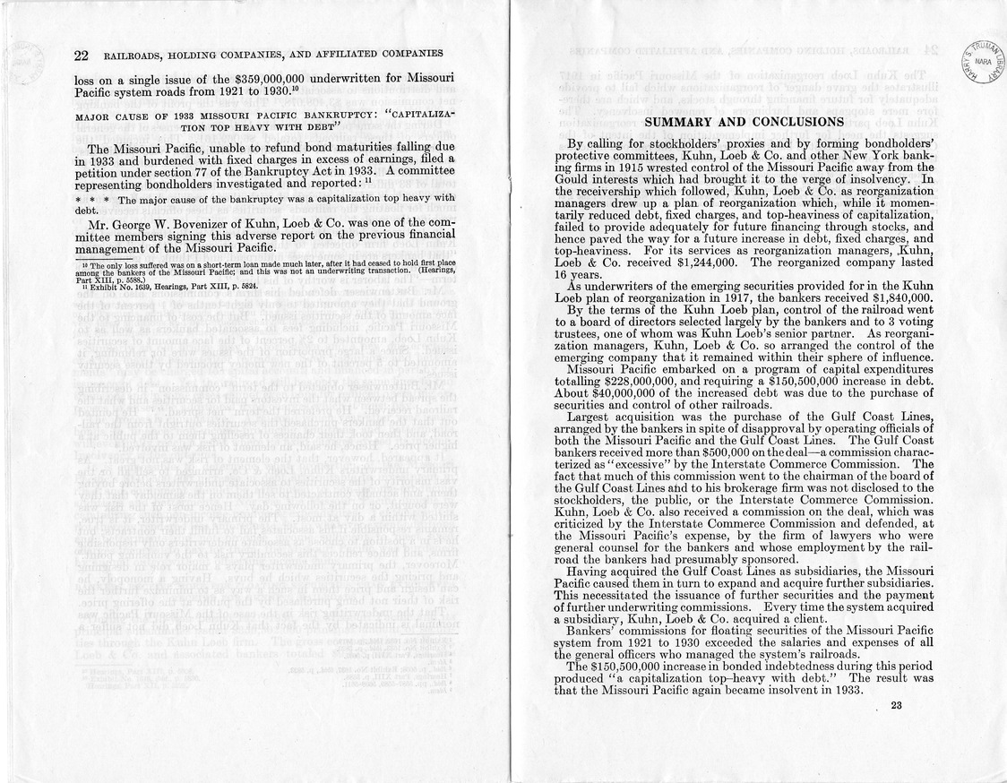 Additional Report of the Committee on Interstate Commerce - Missouri Pacific System: Reorganization, Expansion, and Financing, 1915-1930