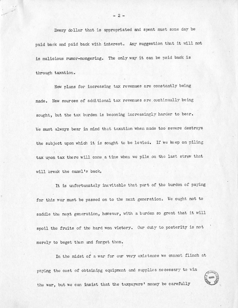 Speech of Senator Harry S. Truman Before the Massachusetts Federation of Taxpayers Associations at Boston, Massachusetts