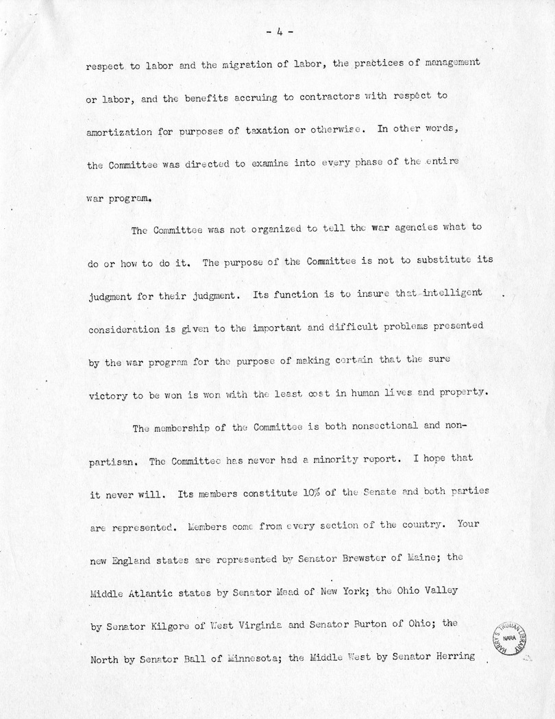 Speech of Senator Harry S. Truman Before the Massachusetts Federation of Taxpayers Associations at Boston, Massachusetts