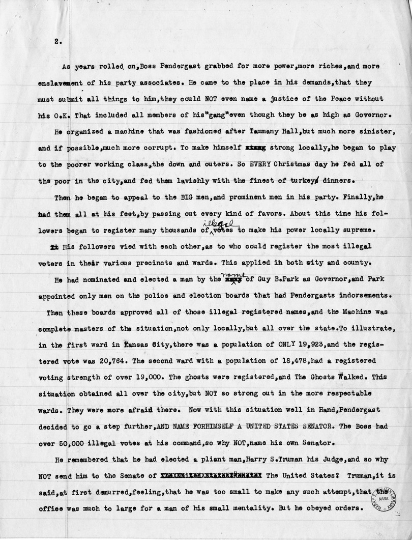 Article "Copy of Story Sent to St. Louis, and Delivered There by Party from Kansas City, MO., for the Sole Purpose of Slandering Senator Harry S. Truman, Nominee for Vice President of the U.S."